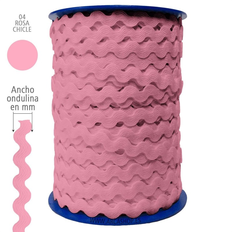  Ondulina Piquillo 19 mm Decoración textil — Ancho: 20 mm - 40 mts. – Ondulina Piquillo: Rosa Chicle nº04 . Foto Mercería © Arcashop.es. 