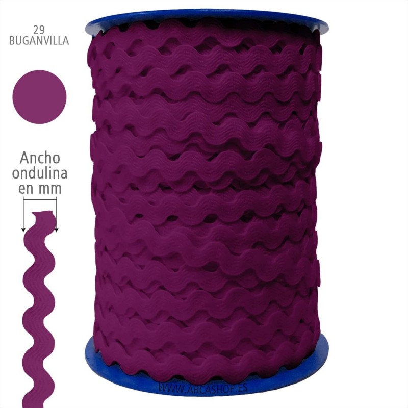  Ondulina Piquillo 19 mm Decoración textil — Ancho: 20 mm - 40 mts. – Ondulina Piquillo: Buganvilla nº29 . Foto Mercería © Arcashop.es. 