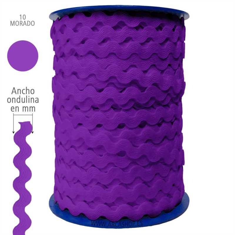  Ondulina Piquillo 19 mm Decoración textil — Ancho: 20 mm - 40 mts. – Ondulina Piquillo: Morado nº10 . Foto Mercería © Arcashop.es. 