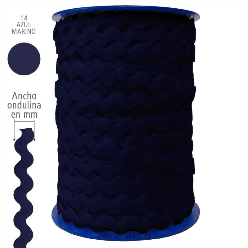 Ondulina Piquillo 19 mm Decoración textil — Ancho: 20 mm - 40 mts. – Ondulina Piquillo: Azul Marino nº14 . Foto Mercería © Arcashop.es. 