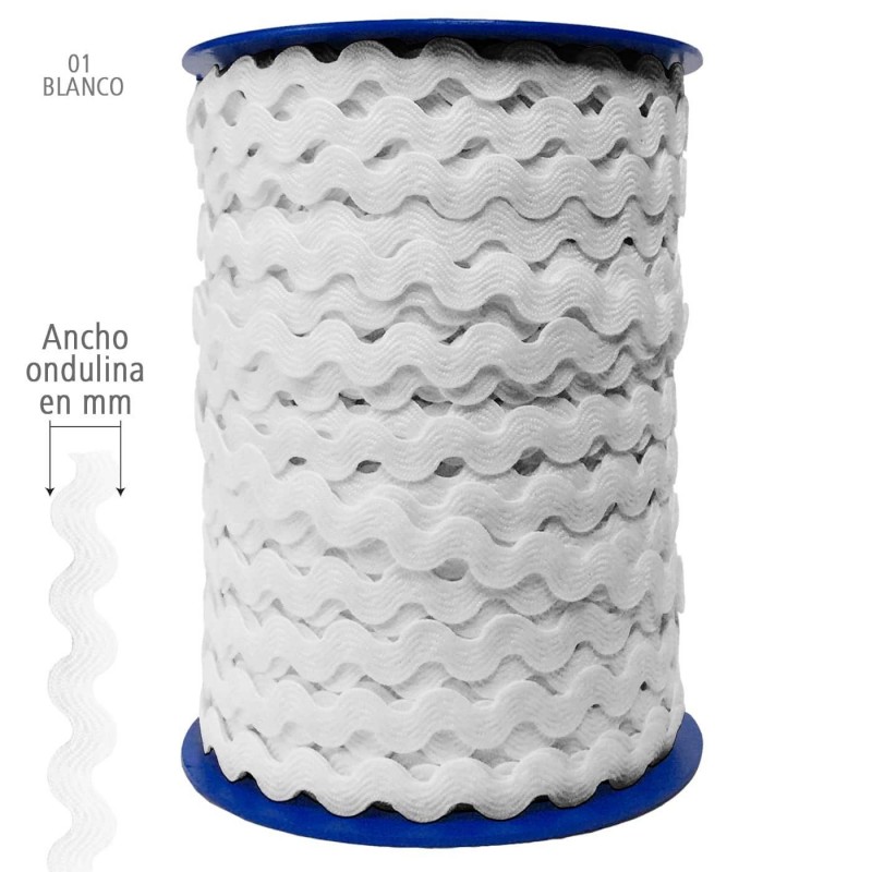 Ondulina Piquillo 8 mm Complementos Infantiles. — Ancho: 8 mm - 70 mts. – Ondulina Piquillo: Blanco nº01 . Foto Mercería © Arcashop.es. 