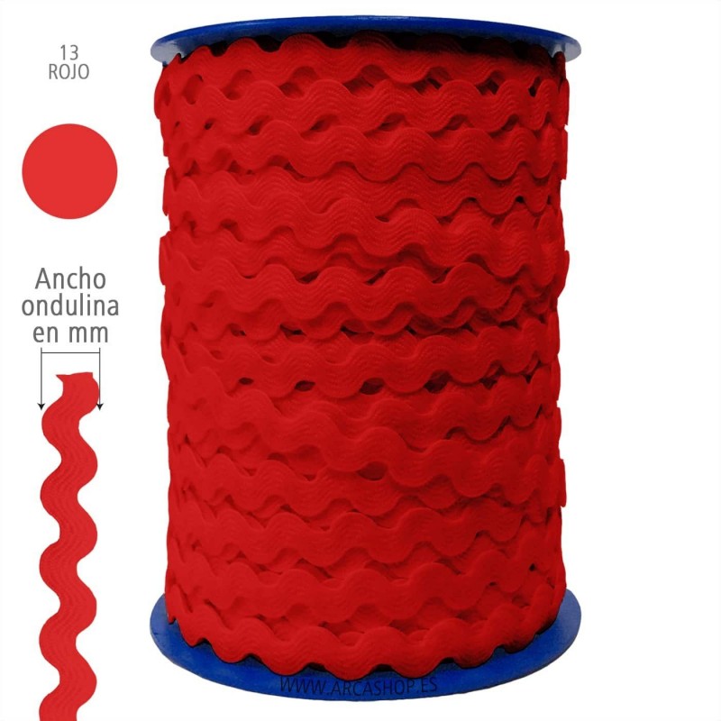  Ondulina Piquillo 8 mm Complementos Infantiles. — Ancho: 8 mm - 70 mts. – Ondulina Piquillo: Rojo nº13 . Foto Mercería © Arcashop.es. 