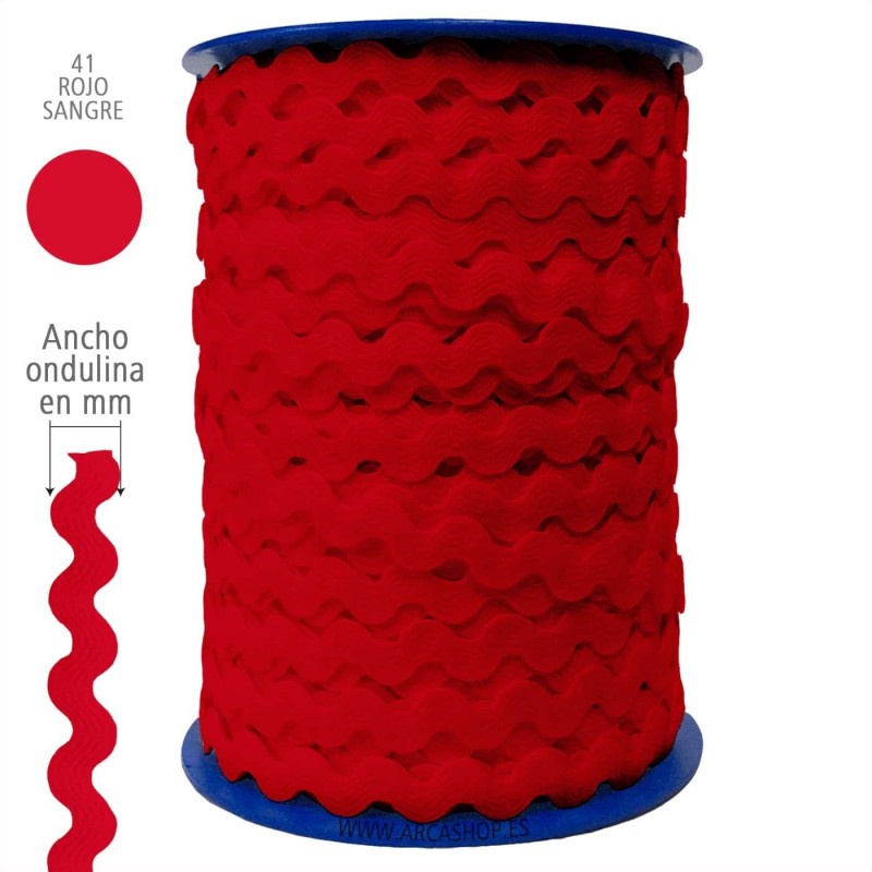  Ondulina Piquillo 8 mm Complementos Infantiles. — Ancho: 8 mm - 70 mts. – Ondulina Piquillo: Rojo Sangre nº41 . Foto Mercería © Arcashop.es. 