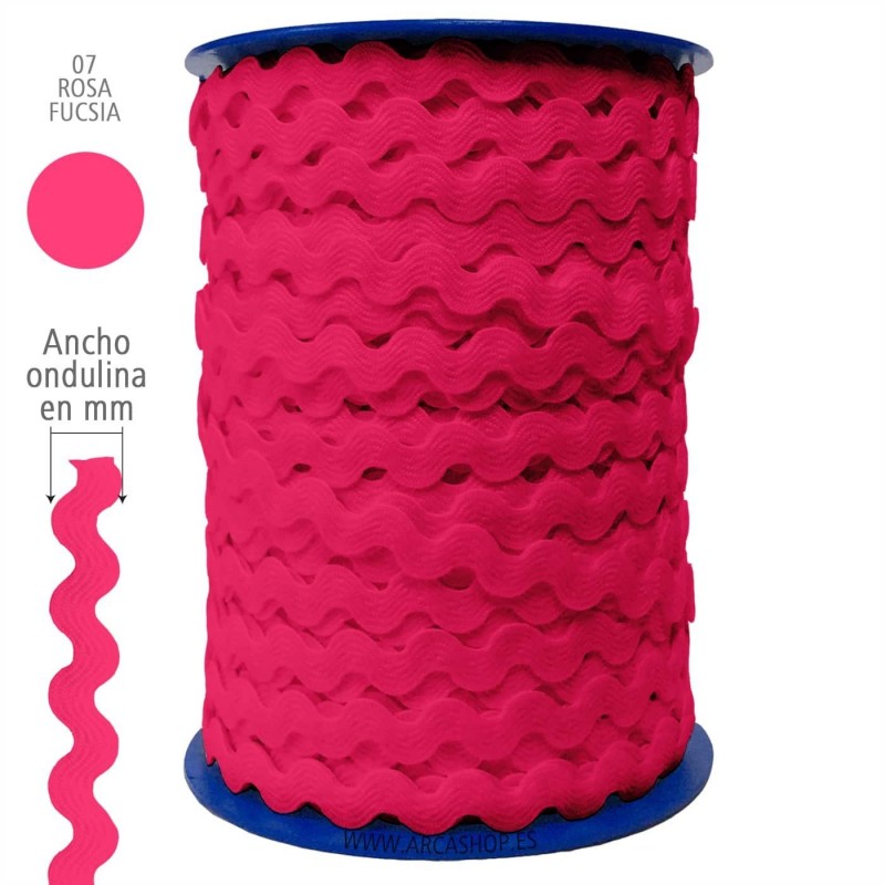  Ondulina Piquillo 8 mm Complementos Infantiles. — Ancho: 8 mm - 70 mts. – Ondulina Piquillo: Rosa Fucsia nº07 . Foto Mercería © Arcashop.es. 