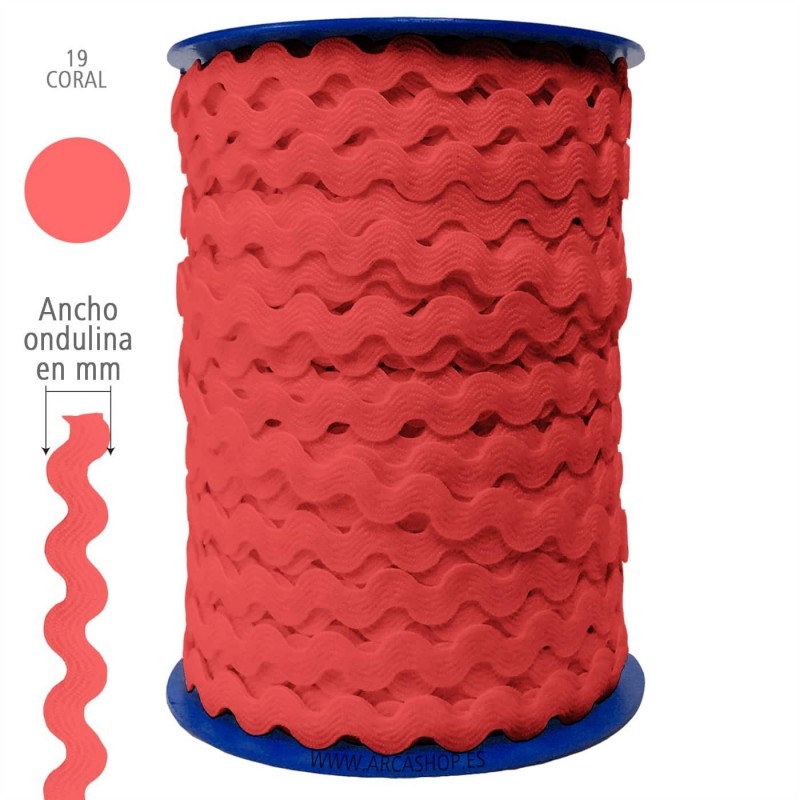  Ondulina Piquillo 8 mm Complementos Infantiles. — Ancho: 8 mm - 70 mts. – Ondulina Piquillo: Coral nº19 . Foto Mercería © Arcashop.es. 