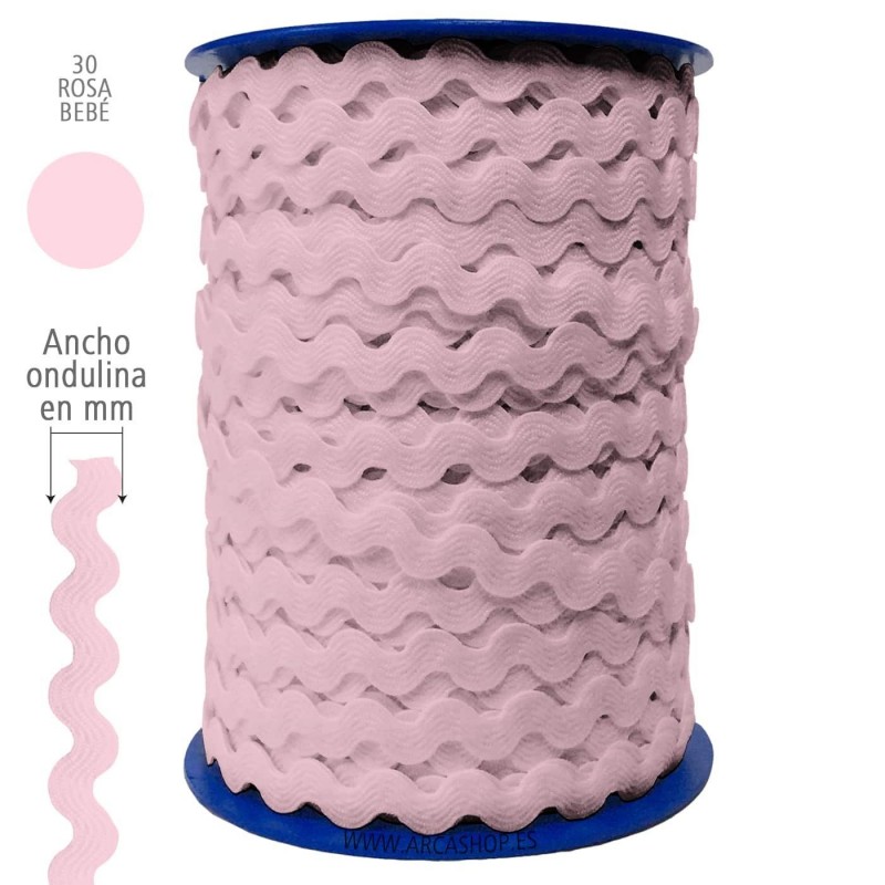 Ondulina Piquillo 8 mm Complementos Infantiles. — Ancho: 8 mm - 70 mts. – Ondulina Piquillo: Rosa Bebé nº30 . Foto Mercería © Arcashop.es. 