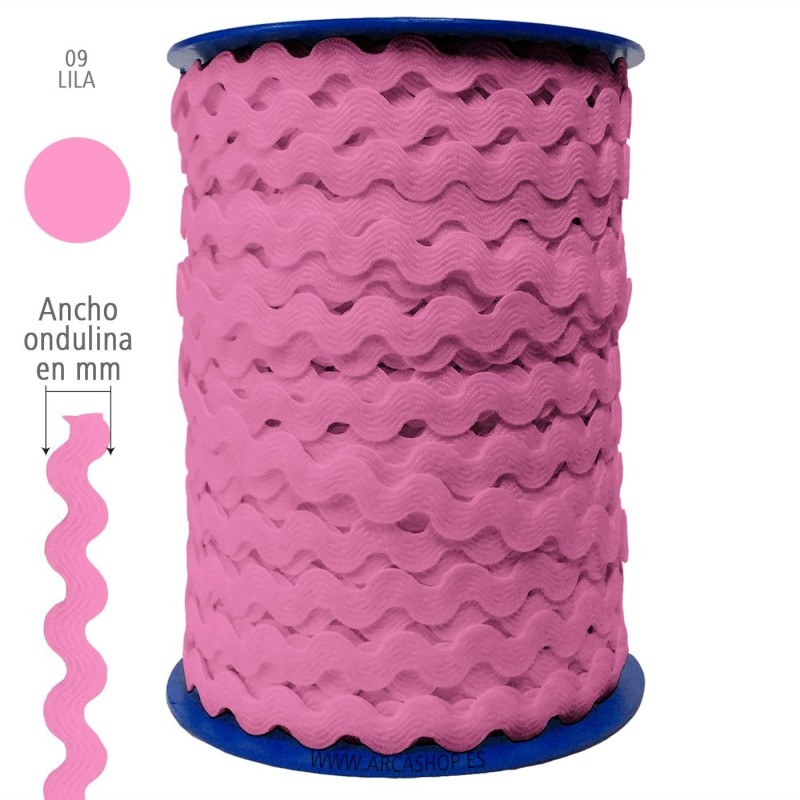  Ondulina Piquillo 8 mm Complementos Infantiles. — Ancho: 8 mm - 70 mts. – Ondulina Piquillo: Lila nº09 . Foto Mercería © Arcashop.es. 