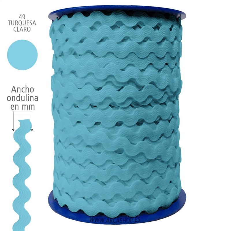  Ondulina Piquillo 8 mm Complementos Infantiles. — Ancho: 8 mm - 70 mts. – Ondulina Piquillo: Turquesa Claro nº49 . Foto Mercería © Arcashop.es. 