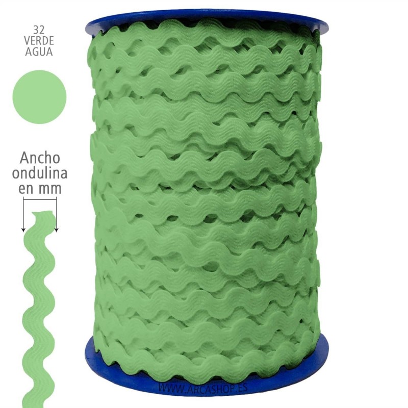  Ondulina Piquillo 8 mm Complementos Infantiles. — Ancho: 8 mm - 70 mts. – Ondulina Piquillo: Verde Agua nº32 . Foto Mercería © Arcashop.es. 