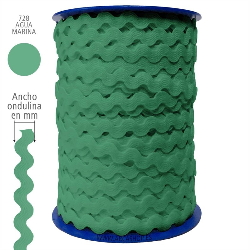  Ondulina Piquillo 8 mm Complementos Infantiles. — Ancho: 8 mm - 70 mts. – Ondulina Piquillo: Agua Marino nº728 . Foto Mercería © Arcashop.es. 