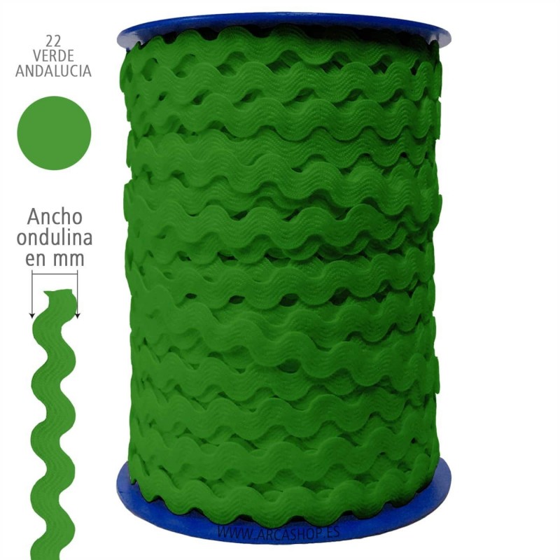  Ondulina Piquillo 8 mm Complementos Infantiles. — Ancho: 8 mm - 70 mts. – Ondulina Piquillo: Verde Andalucía nº22 . Foto Mercería © Arcashop.es. 