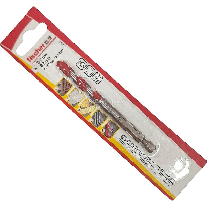 BROCA MULTIMATERIAL D-U HEX FISCHER — Broca FischerDU: 08X100 . Foto Accesorios Herramientas Eléctricas © Arcashop.es. 