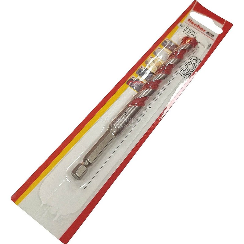  BROCA MULTIMATERIAL D-U HEX FISCHER — Broca FischerDU: 12X150 . Foto Accesorios Herramientas Eléctricas © Arcashop.es. 