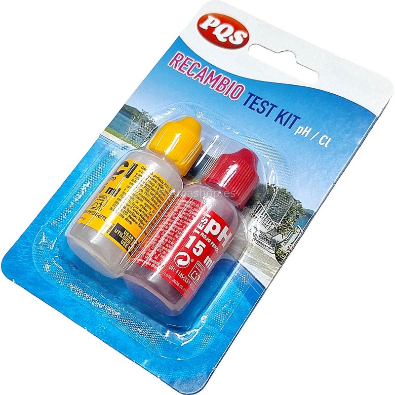 Recambio para Test Kit de pH y Cloro PQS, con reactivos líquidos (Otoulidina y Rojo Fenol).