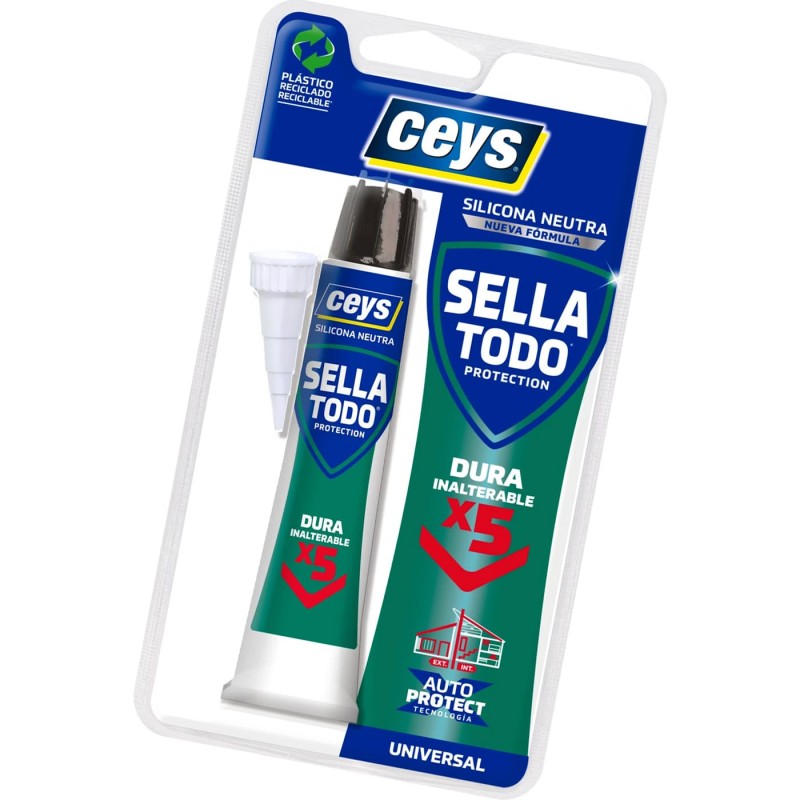 Sellaceys, silicona neutra envase pequeño y manual, en Blanco y Transparente.