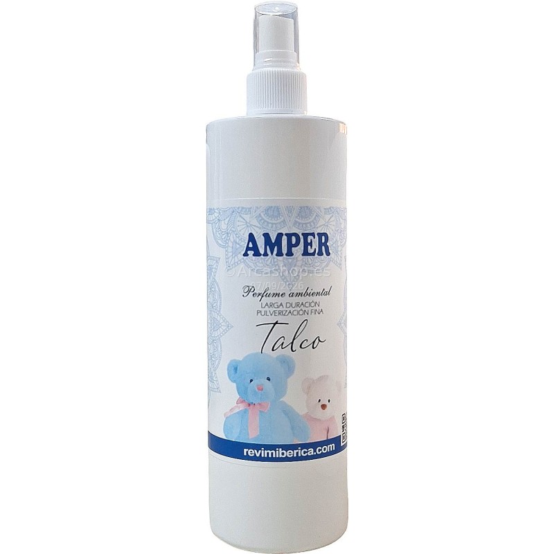  Ambientador Permanente Amper Revimca — Capacidad del envase: 500 ml – Modelo: Ambientador Talco . Foto Limpieza y Hogar © Arcashop.es. 