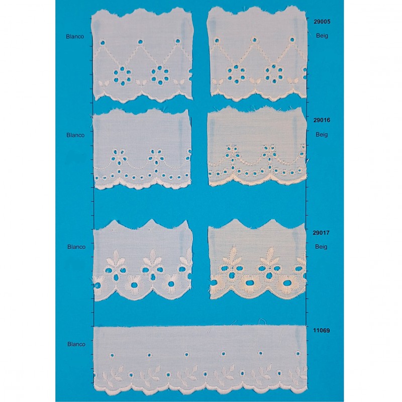 Tira Bordada · 29005, 29016, 29017, 11069 · Blanco y Beige · 13.5 m (pieza completa)