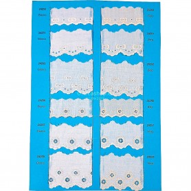 Tira Bordada A98 · 24250, 24251, 24252, 24256 y más · Blanco y Beige · 13.5 m (pieza completa)
