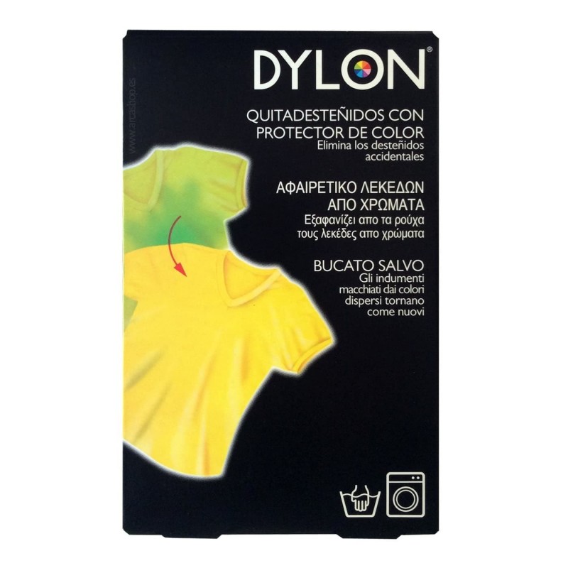 Quitadesteñidos con protector color Dylon para la ropa y lavar a mano o máquina. Teñido accidental ropa blanca o color.