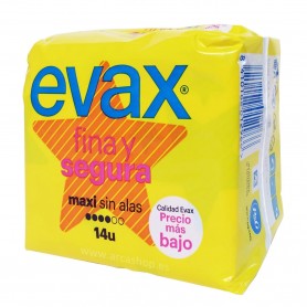 Maxi sin Alas. Compresas EVAX Fina y Segura. Productos de farmacia y droguería.