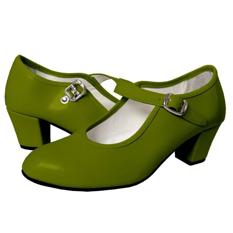 Zapato de Gitana o Flamenca Piel Sintética Verde