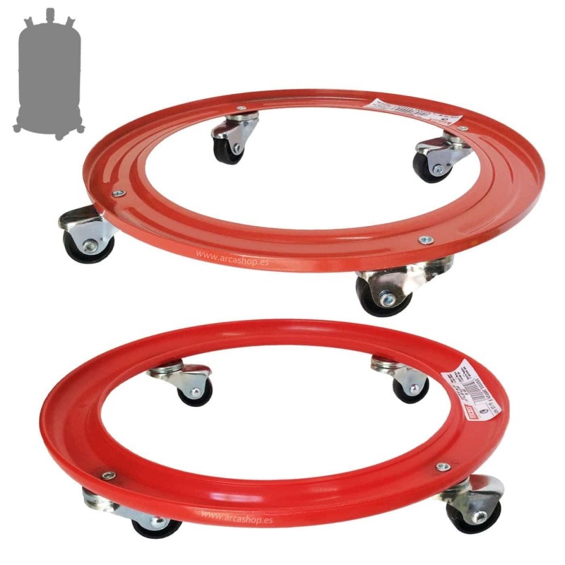 Soporte metálico con 4 ruedas para Bombona de Butano, Resistente hasta 50  kg, Porta bombonas en color rojo