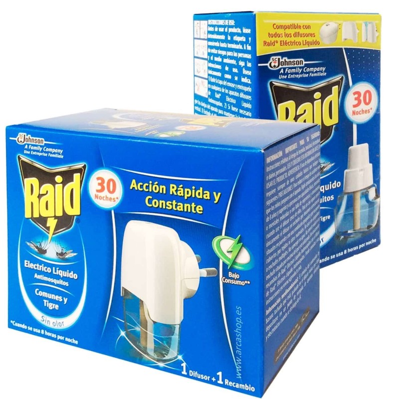 Recambio Líquido antimosquitos Raid y Difusor Eléctrico Líquido Raid