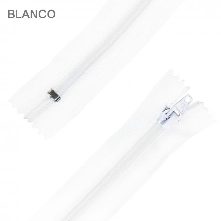 Cremallera Flamenca BLANCO 50 cm, 60 cm, 70 cm y 80 cm. Dentado Nylon 5 mm - Ancho Cremallera 32 mm
