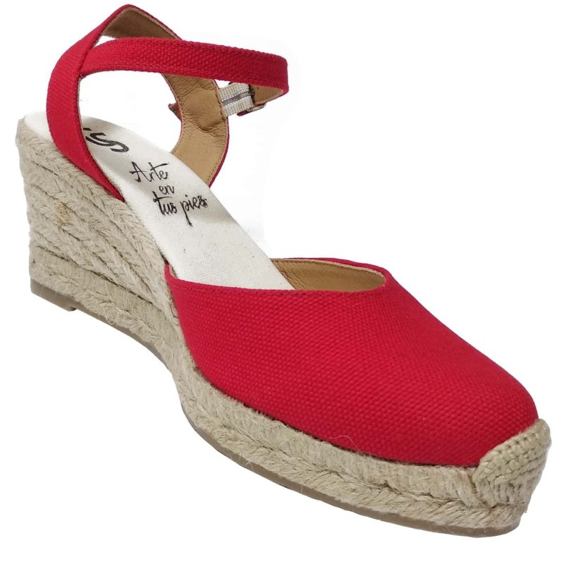 Zapatos de Esparto con Cuña Rojo Flamenca Casori