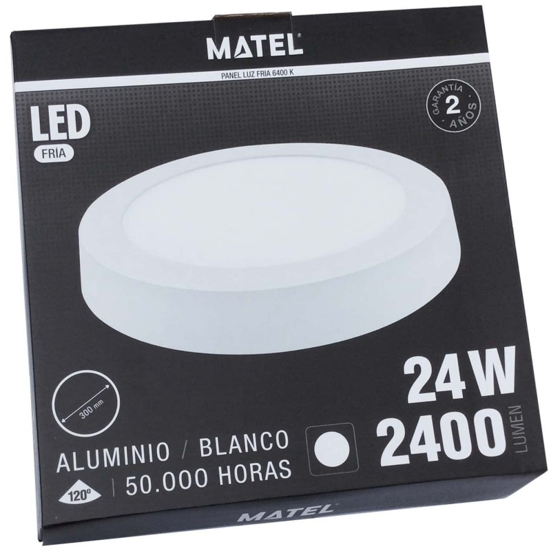 Plafón LED Techo/Pared Panel Circular Matel luz fría (luz blanca) 2400 Lumnes 24 W diámetro 30 cm