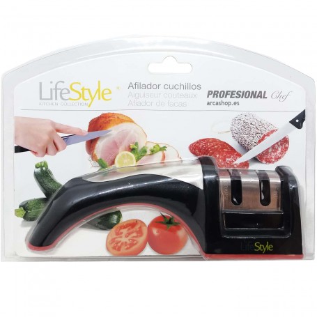 Afilador Rápido de Cuchillos con Mango, marca Life Style: Afilador manual usado para afilar todo tipo de cuchillos de cocina.