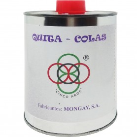 Quita Colas Mongay. Es un líquido muy eficaz para eliminar adhesivos (pegamentos), siliconas, tintas y grasas