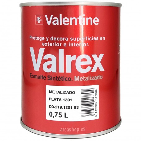 Esmalte Metalizado Plata Valrex Valentine para Interior y Exterior (1301 Metalizado Plata 750 ml), uso en metal y madera.