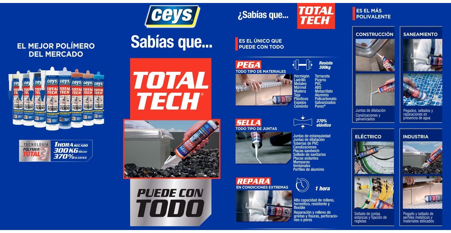 Ceys - Total Tech - Pega Sella y Repara - Blanco - Tubo 125ml : :  Bricolaje y herramientas