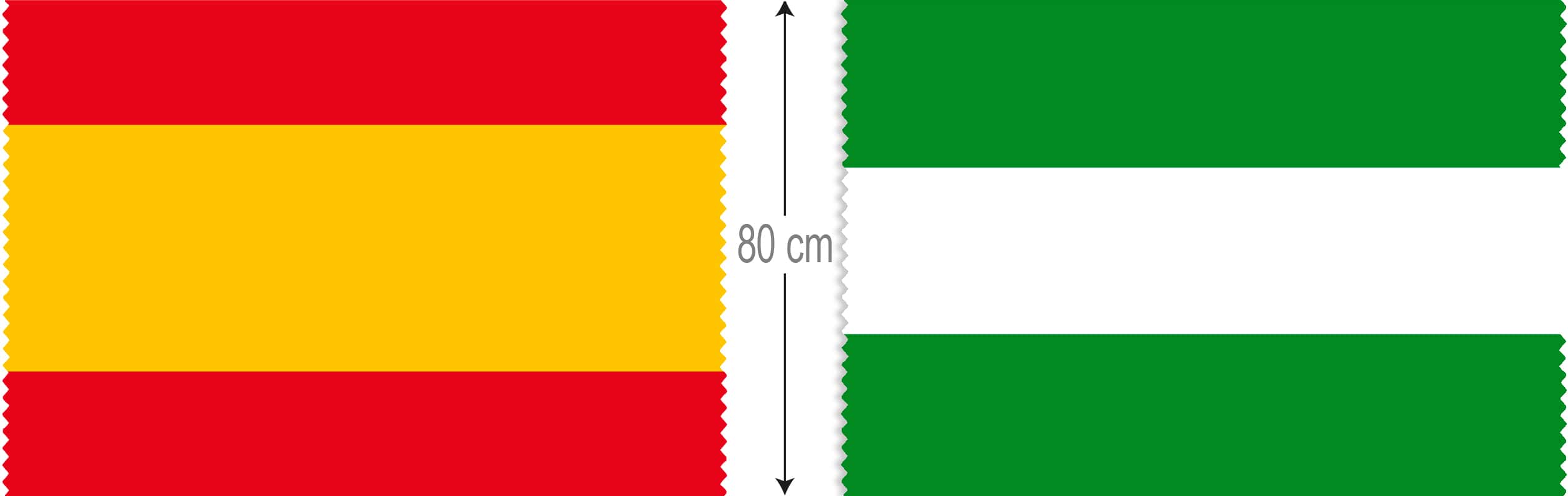 Banderas de España por metro, rollos 35 metros de bandera a 80 cm de ancho, bandera de España y comunidades autónomas (Andalucía)