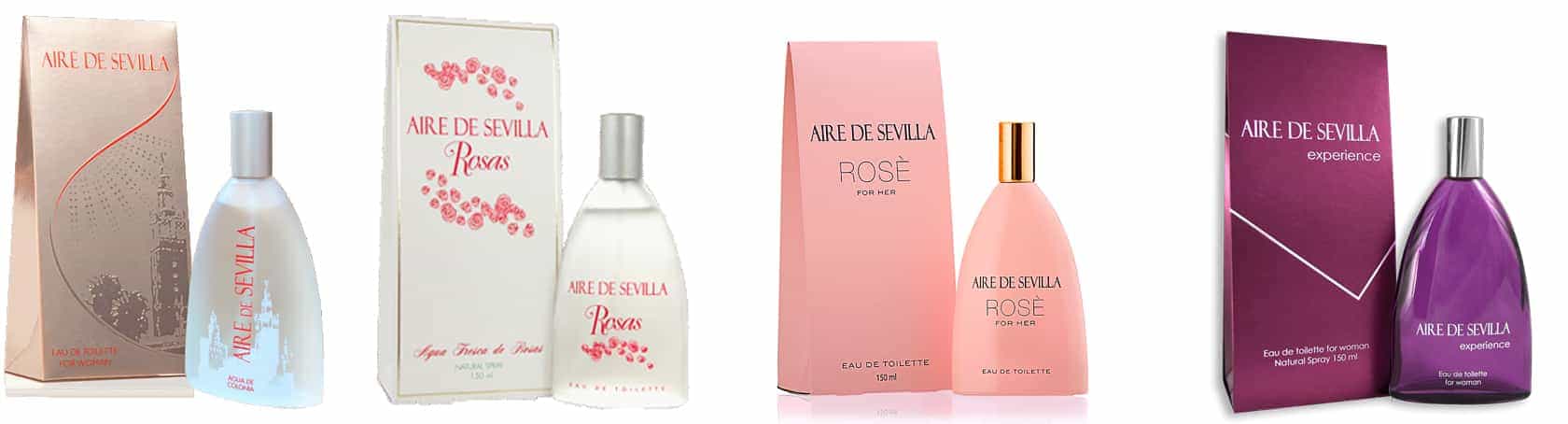 Fragancias Aire de Sevilla, Aire de Sevilla Rosas, Aire de Sevilla Rose y Aire de Sevilla Experience. Eau de Toilette para mujer. Un regalo ideal.