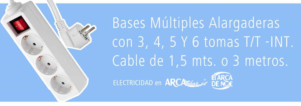 Bases Multiples Eco Sockets de Famatel, garantía de calidad de fabricación nacional. Son bases alargaderas múltiples con interruptor de encendido y apagado, varias tomas (T/T) de 3, 4 o 5. El cable, de 1,5 metros o 3 metros de largo. Todas de 16 A/ 250 V.