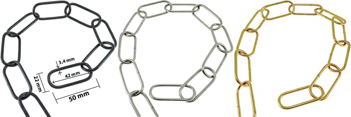 Cadena acero niquelado, cadena latonada o cadena esmaltada en negro