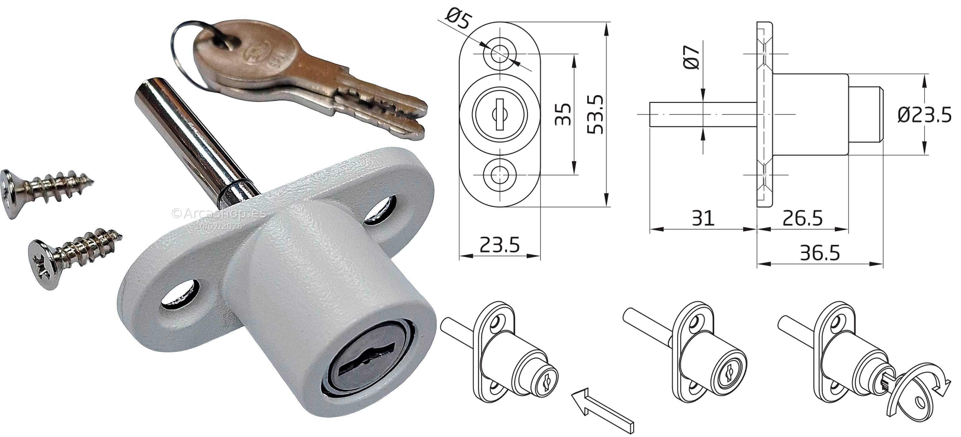 Cerradura Cajón Archivadores Pulsador Blanco Modelo 45 de AMIG