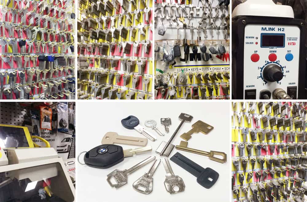 Copias de llaves de todas las marcas de cerraduras de puertas, buzones, garajes, automóviles, taquillas, etc.