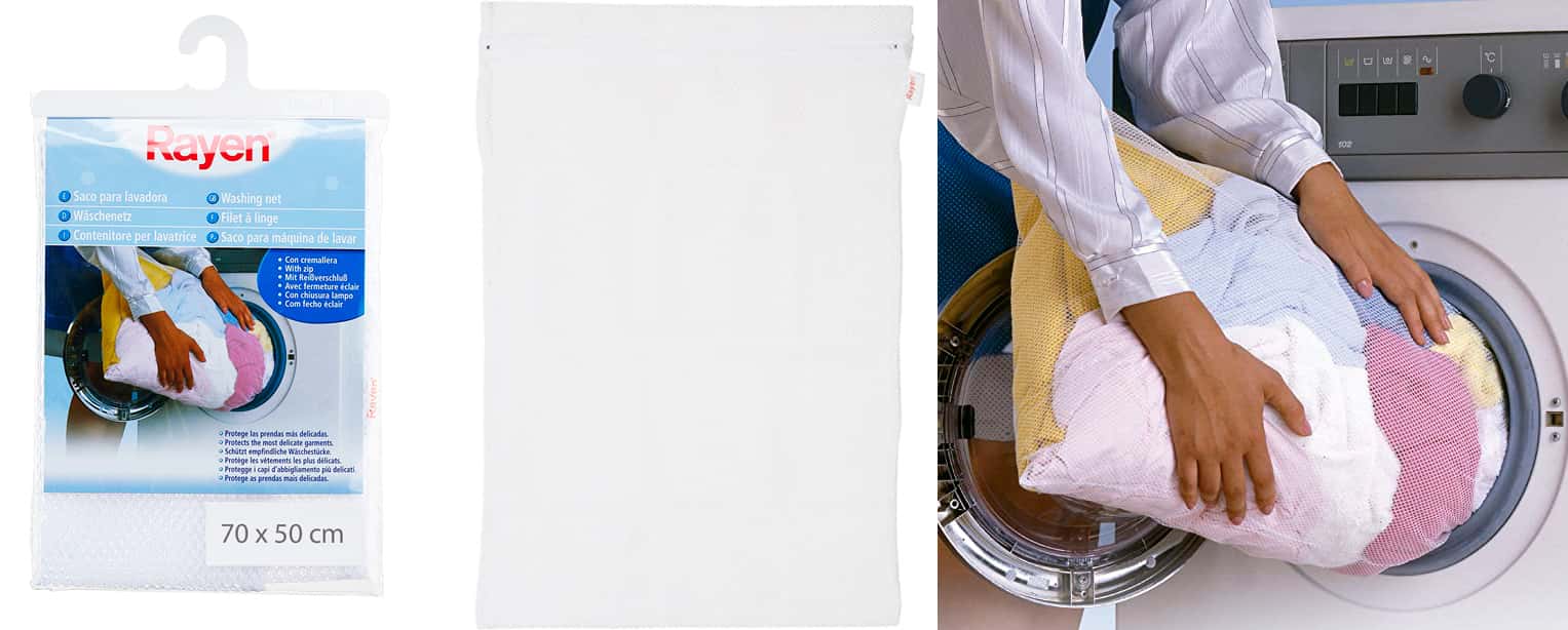 Saco Lavadora para lavar ropa Rayen. Es un saco tejido a través de una malla suave 100% poliéster con cremallera, para lavar ropa y prendas delicadas y protegerlas del centrifugado y lavado