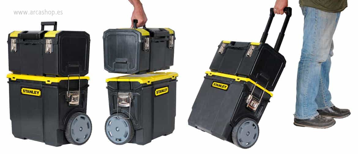 Taller móvil caja de herramientas con ruedas y dos compartimentos de Stanley.