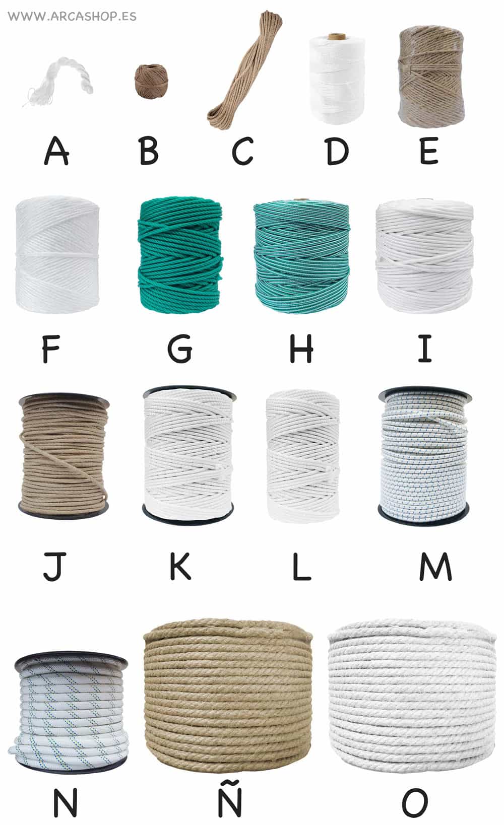 Tipos de cuerdas uso doméstico, decoración profesional, toldos, stor, persianas, pozos, juegos, manualidades, etc