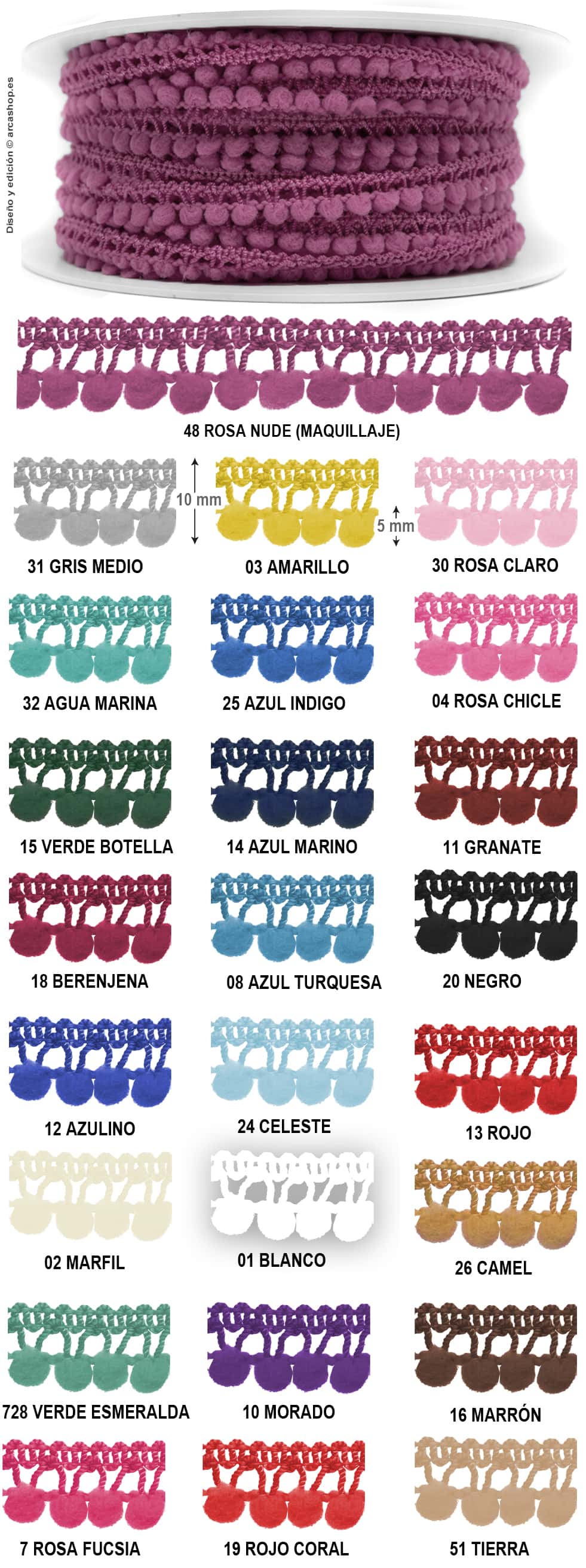Carta de Colores de Micro madroños de traje Flamenca Rincotex.