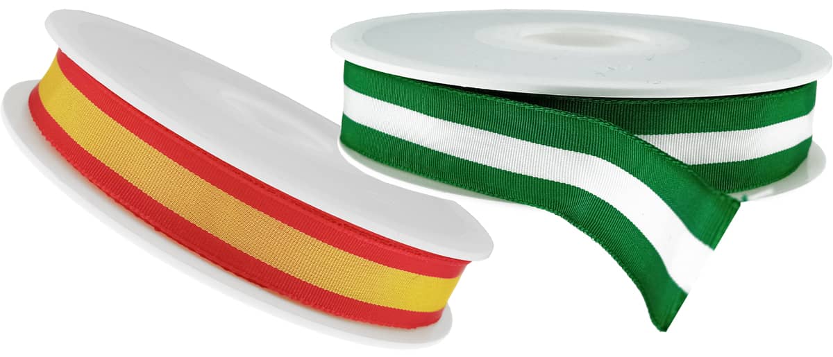 Cinta bandera España, amarillo y rojo y cinta Andalucía, verde y blanco