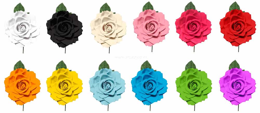 Flores de Flamenca Gitana Clásica Negro, blanco, verde, azul, amarillo, naranja morado, verde, celeste, rosa, fuxia, ect.