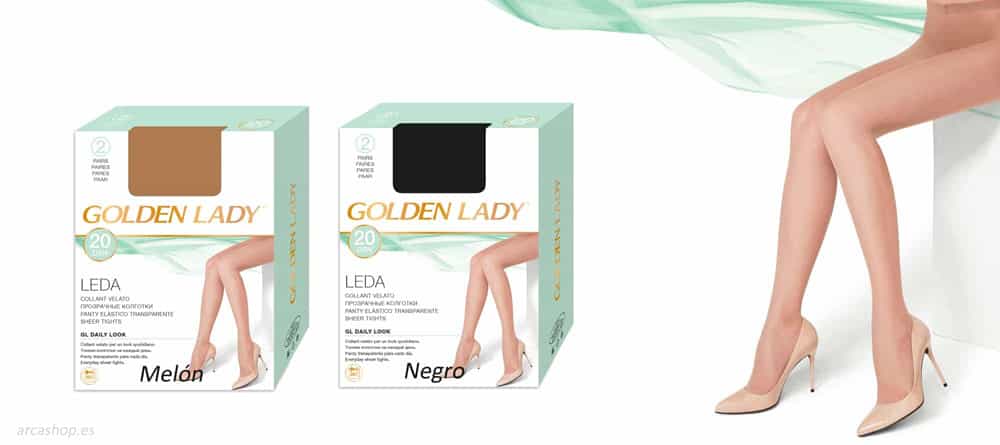 Panty Espuma Golden Lady Leda 20 DEN Negro y Melón (color piel natural).