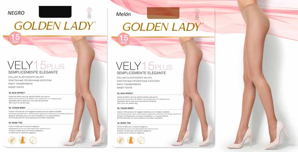 Panty Golden Lady VELY PLUS 15 DEN Muy transparentes Negró y Melón