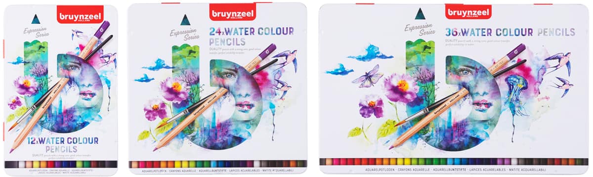 Estuche Lápices Acuarelables Bruynzeel Water Colour Talens, se trata de una caja o estuche metálico de 24 Colores, diferentes tamaños, 12 lápices, 24 lápices o 36 lápices